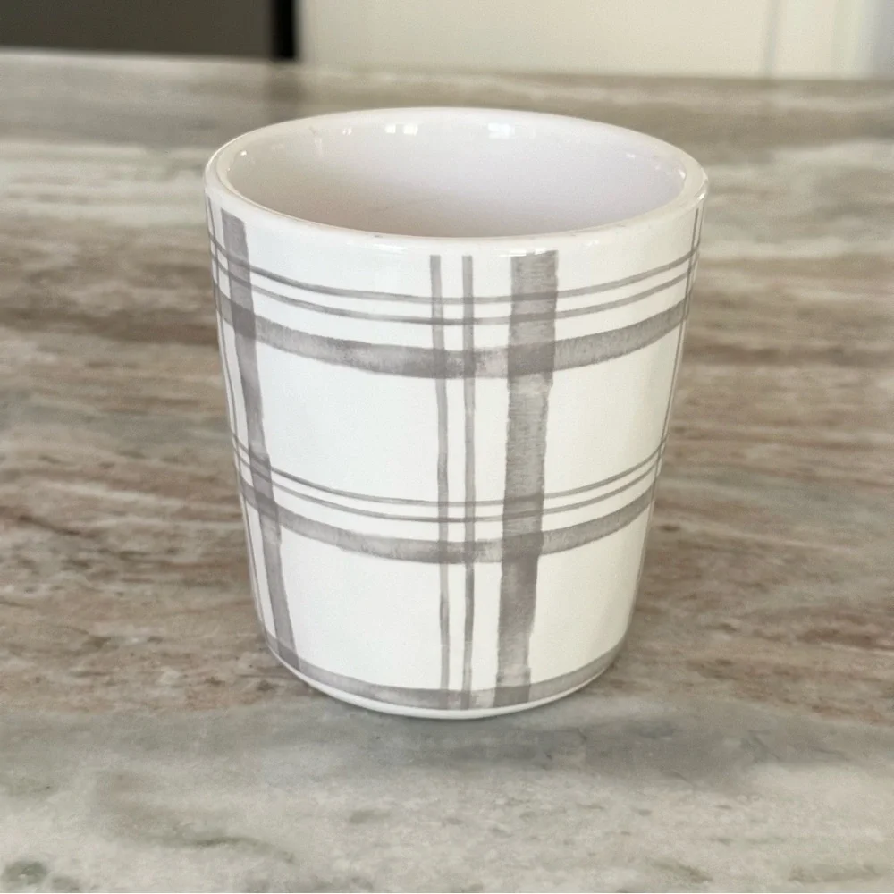 Pier 1 White and Grey Checkered Plaid Ironstone China Mug